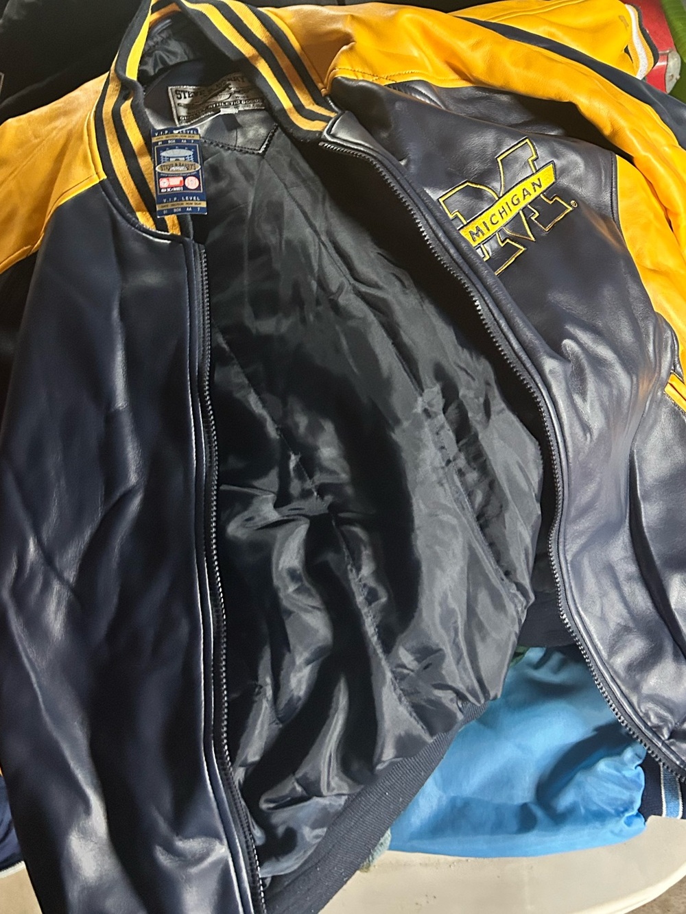 Steve & Barry's Navy and Yellow Michigan Varsity Bomber Jacket